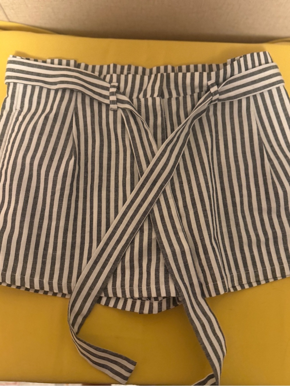 Love Tree Gray & White Striped High-Waist Tie-Front Shorts
